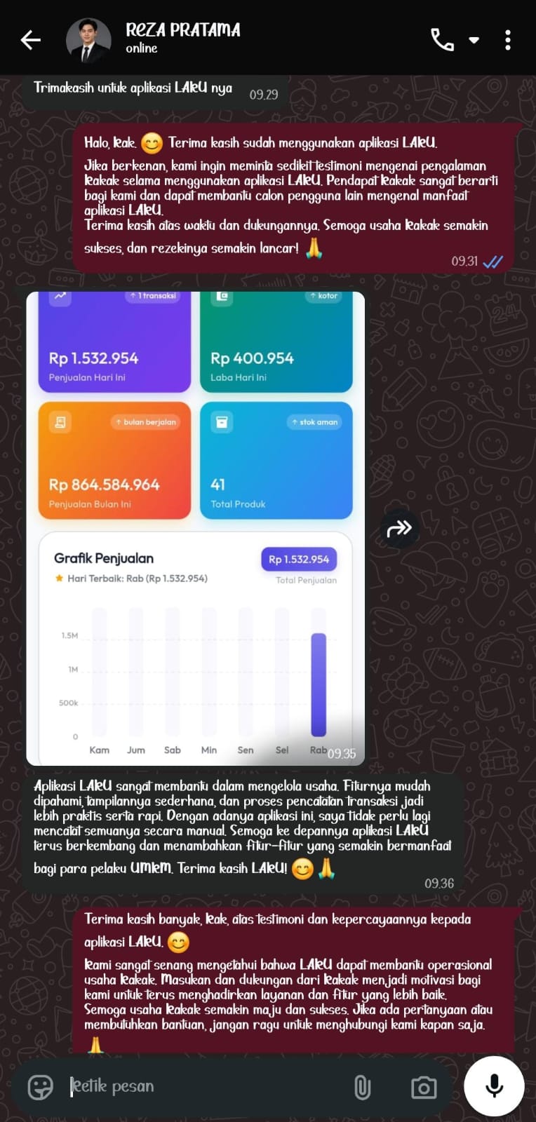 Bukti Chat & Transfer Reza Pratama